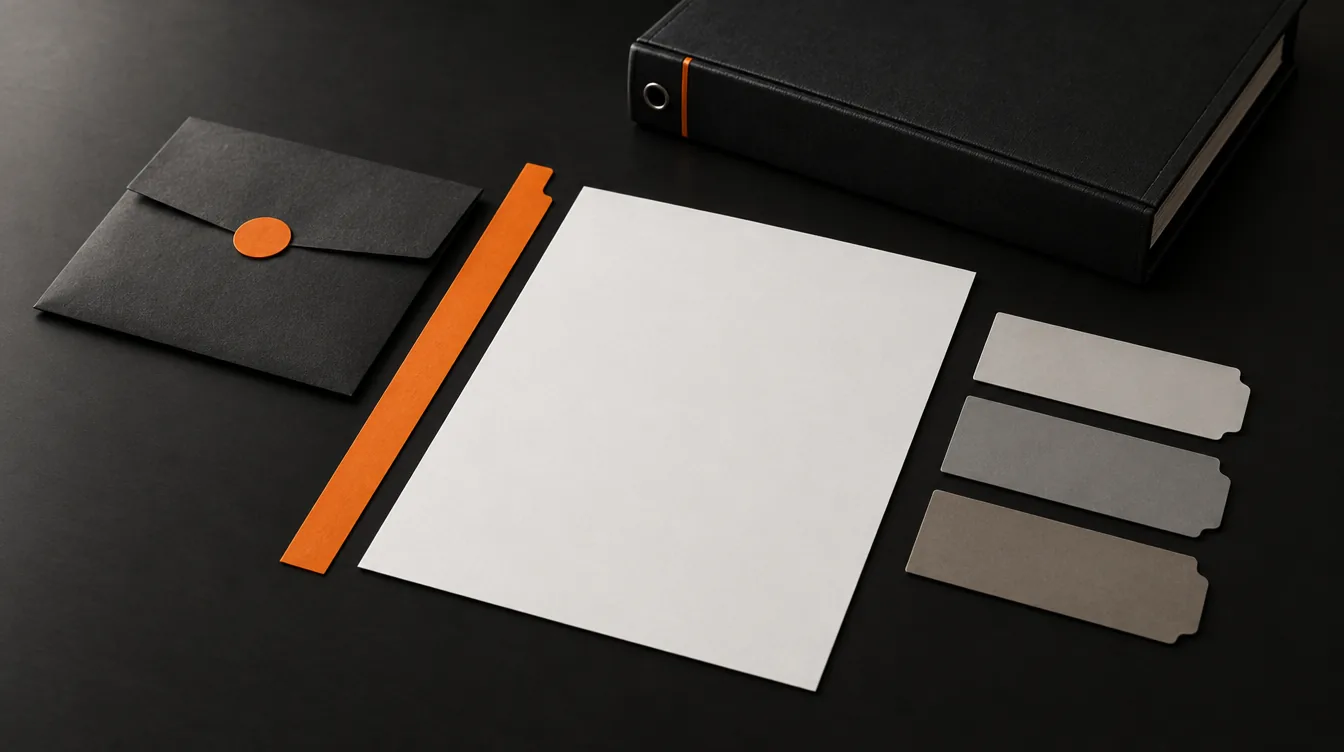 Een blanco beslisblad met losse tabkaarten, een gesloten map en een verzegelde envelop.